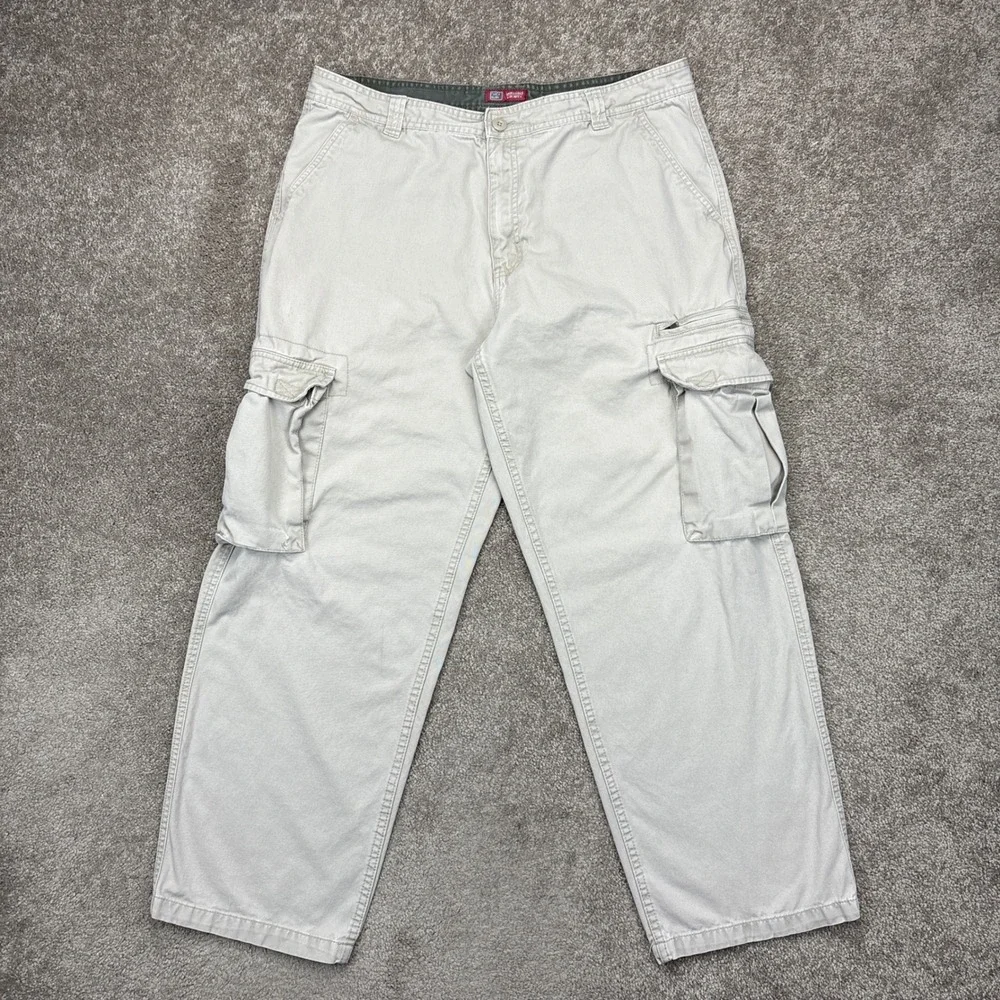 Vintage Y2K Faded Glory Baggy Beige Tan Cargo‎ Pants 38x32 (Fits 36x29)
